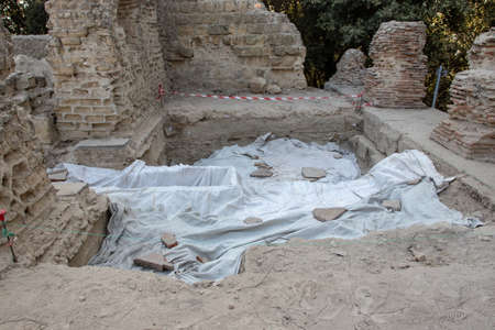 Bacoli, Italy, August 14, 2019. An archaeological excavation in operation in the ancient Greek city of Cuma.のeditorial素材