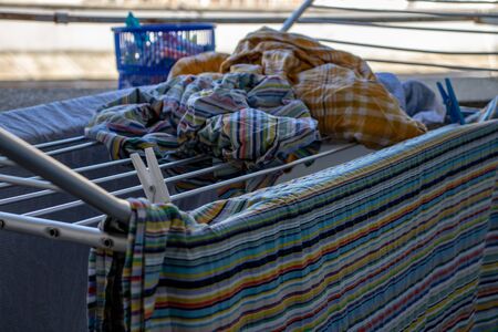 Rome, April 22, 2020. Quarantine has forced us to do simple things. Hang the laundry in the sun to dry it.の写真素材
