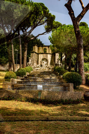 Rome 8 March 2020. The Vatican gardens of the papal residence, well-kept fountains and trees.のeditorial素材