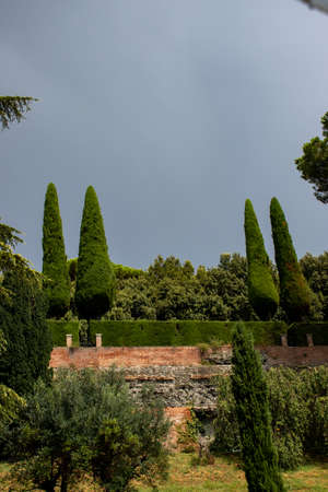 Rome 8 March 2020. The Vatican gardens of the papal residence, well-kept fountains and trees.のeditorial素材