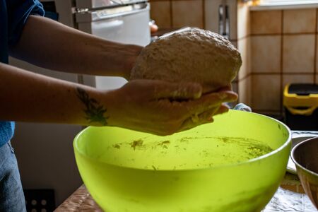 Rome, knead the pizza at home, a soft and slow rising dough.の写真素材