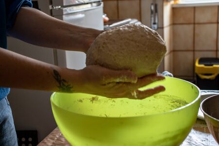 Rome, knead the pizza at home, a soft and slow rising dough.の写真素材