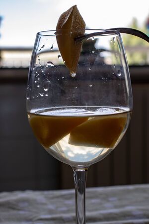 In the foreground a percoca bathed in wine.の写真素材