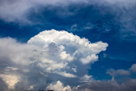 The blue sky in the background makes the cloud stand out. The cloud takes many forms.の写真素材