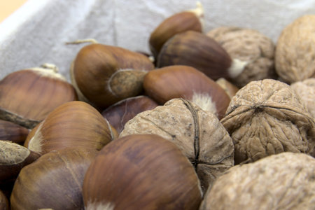 In the foreground the chestnuts and walnuts, typical fruit of the Christmas period