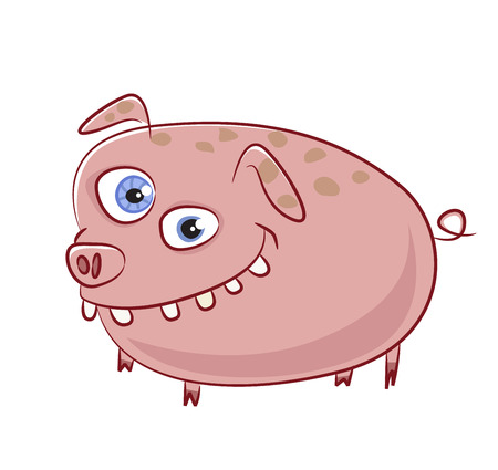 Really funny and crazy caricature pig characterのイラスト素材