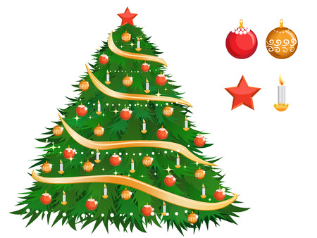 Colorful Christmas tree with different decorative elementsのイラスト素材