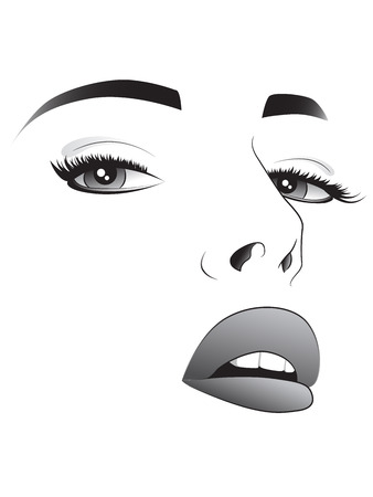 Vector sketch of a pretty woman face in black and whiteのイラスト素材