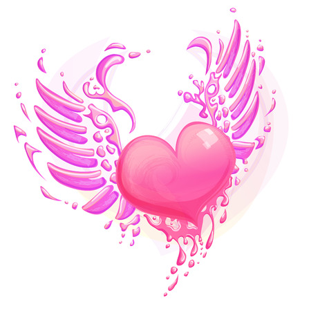 Beautiful vector flying pink heart with wingsのイラスト素材