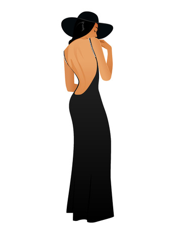 Girl in a long black dress wearing a big hatのイラスト素材