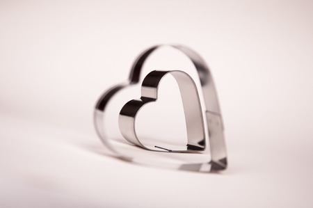 Valentines Day background with two metall hearts 9の写真素材