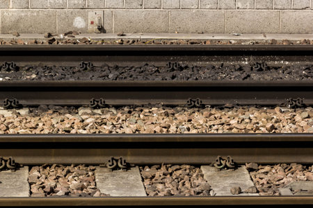 Close up of horizontal rail tracksの写真素材