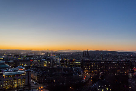 View of Edinburgh city at the sunsetの写真素材