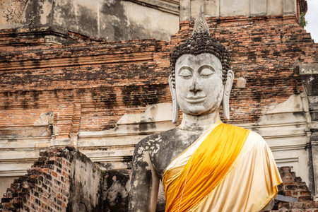 Buddha statue at Wat Yai Chai Mongkhon temple in Ayutthaya Historical Parkの写真素材