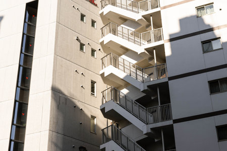 Exterior apartment building with window and staircase backgroundの写真素材