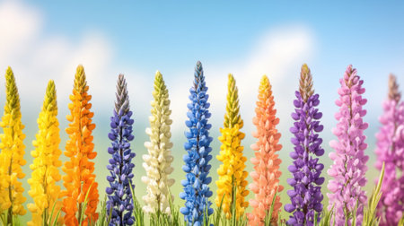 A Colorful flowers in vibrant garden display, showcasing various hues and beautyの素材
