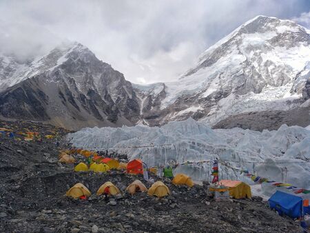 Everest Base Camp, Nepal - May 16th 2019: Everest Base Camp views, Solukhumbu, and glacierのeditorial素材