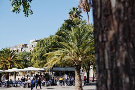 Barcelona, Spain - 26th October 2019: Beauriful terraces in Port of Barcelona, sunny dayのeditorial素材