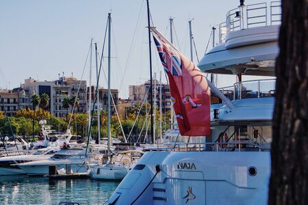 Barcelona, Spain - 26th October 2019: Yachts details in Port of Barcelonaのeditorial素材