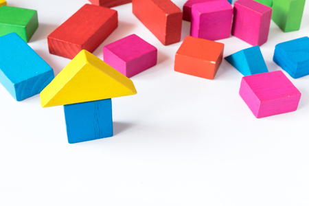 Wooden toy block, house conceptの写真素材