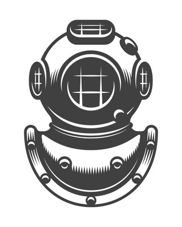 Vintage nautical diving helmet Monochrome style isolatedのイラスト素材