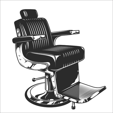 Monochrome illustration of barbershop chair. Leather with chrome elements. Isolated on white backgroundのイラスト素材