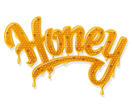 Sweet honey shiny lettering colored on white backgroundのイラスト素材