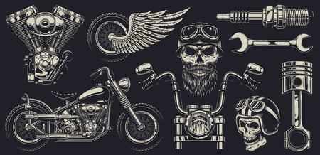 Set of vintage custom motorcycle emblems.のイラスト素材