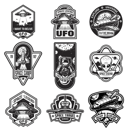 Set of vintage space and astronaut badgesのイラスト素材