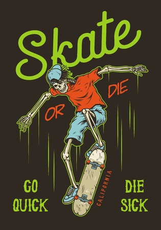 Vintage skateboarding poster, graphic design illustrationのイラスト素材
