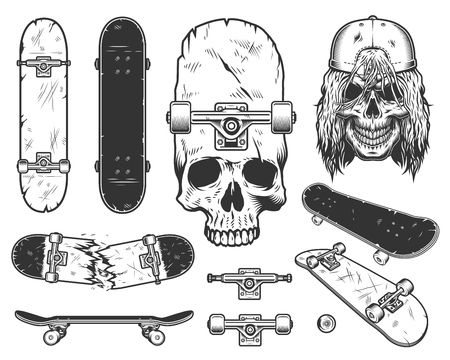 Set of skateboards design, decotative paintingsのイラスト素材