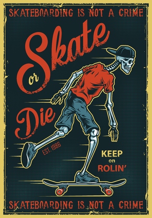 Vintage skateboarding poster, creative design illustrationのイラスト素材
