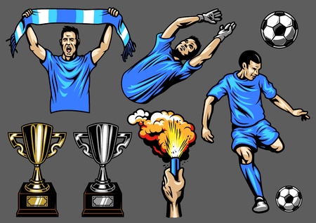 Set of soccer elements and playersのイラスト素材