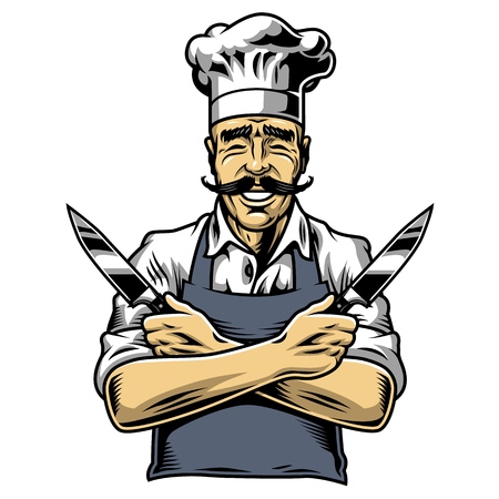 Male chef isolated on white. Vector illustration.のイラスト素材