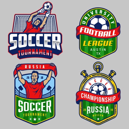 Set of soccer emblems in colour style. Vector illustrationのイラスト素材