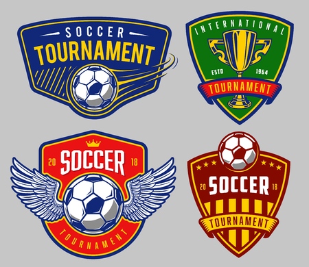Set of soccer emblems in colour style. Vector illustrationのイラスト素材