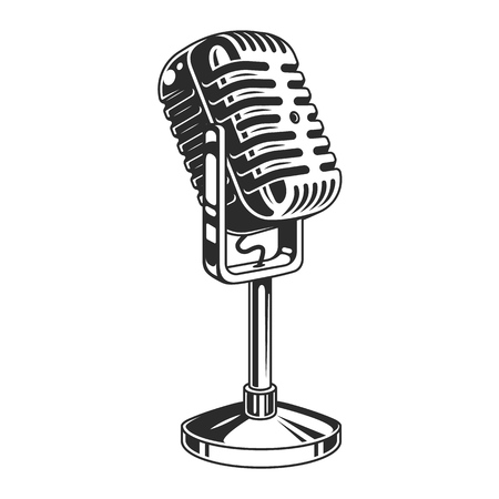 Retro microphone. High detailed object in monochrome style. Vector illustrationのイラスト素材