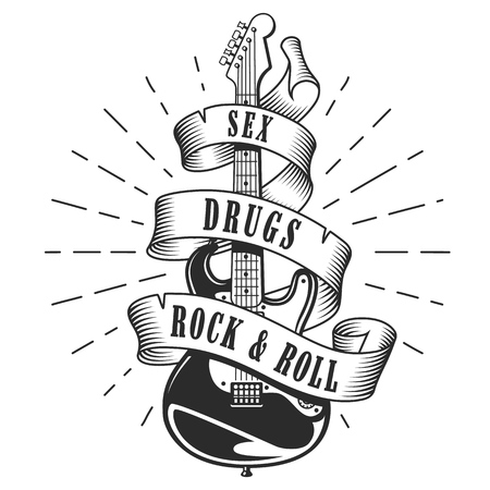 Retro print for rock guitar music festival. Vector illustrationのイラスト素材