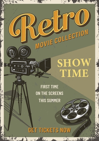 Retro cinema poster with camera. Vector illustration.のイラスト素材