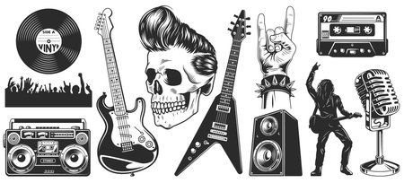 Set of rock and roll music emblemsのイラスト素材