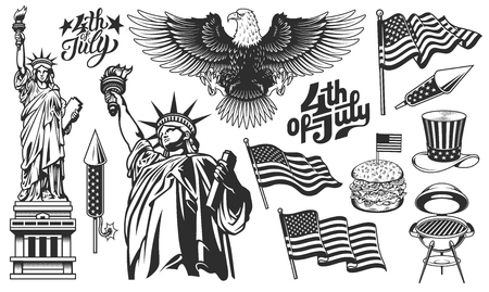 A set of design elements for Independence Day.の写真素材