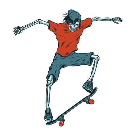 Vintage colorful skeleton skateboarderのイラスト素材