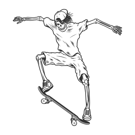 Vintage skeleton skateboarderのイラスト素材