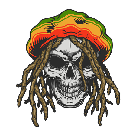 Vintage colorful rastaman skull templateのイラスト素材