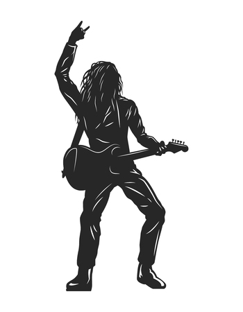 Vintage monochrome rock musician silhouetteのイラスト素材