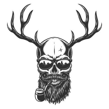 Monochrome vintage skullのイラスト素材