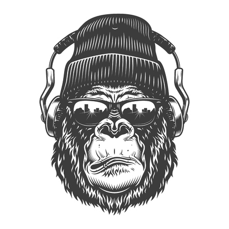 Gorilla head in monochrome styleのイラスト素材
