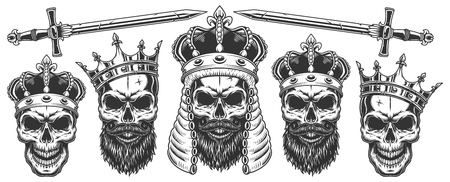 Set of skulls in the crownsのイラスト素材