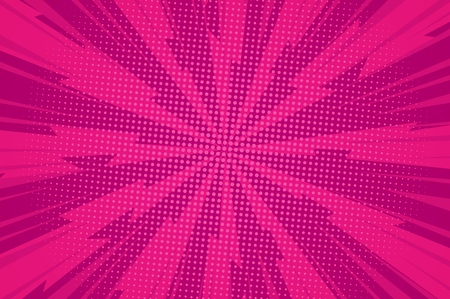 Comic dynamic pink background with radial lightnings rays and light halftone effects vector illustrationのイラスト素材
