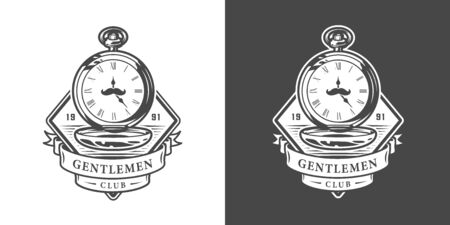 Vintage monochrome gentleman with mustache on pocket watches isolated vector illustrationのイラスト素材